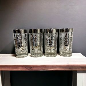 Kimiko Signed Silver Knight Shield Highball Glasses set of 4 Cups Drink-ware